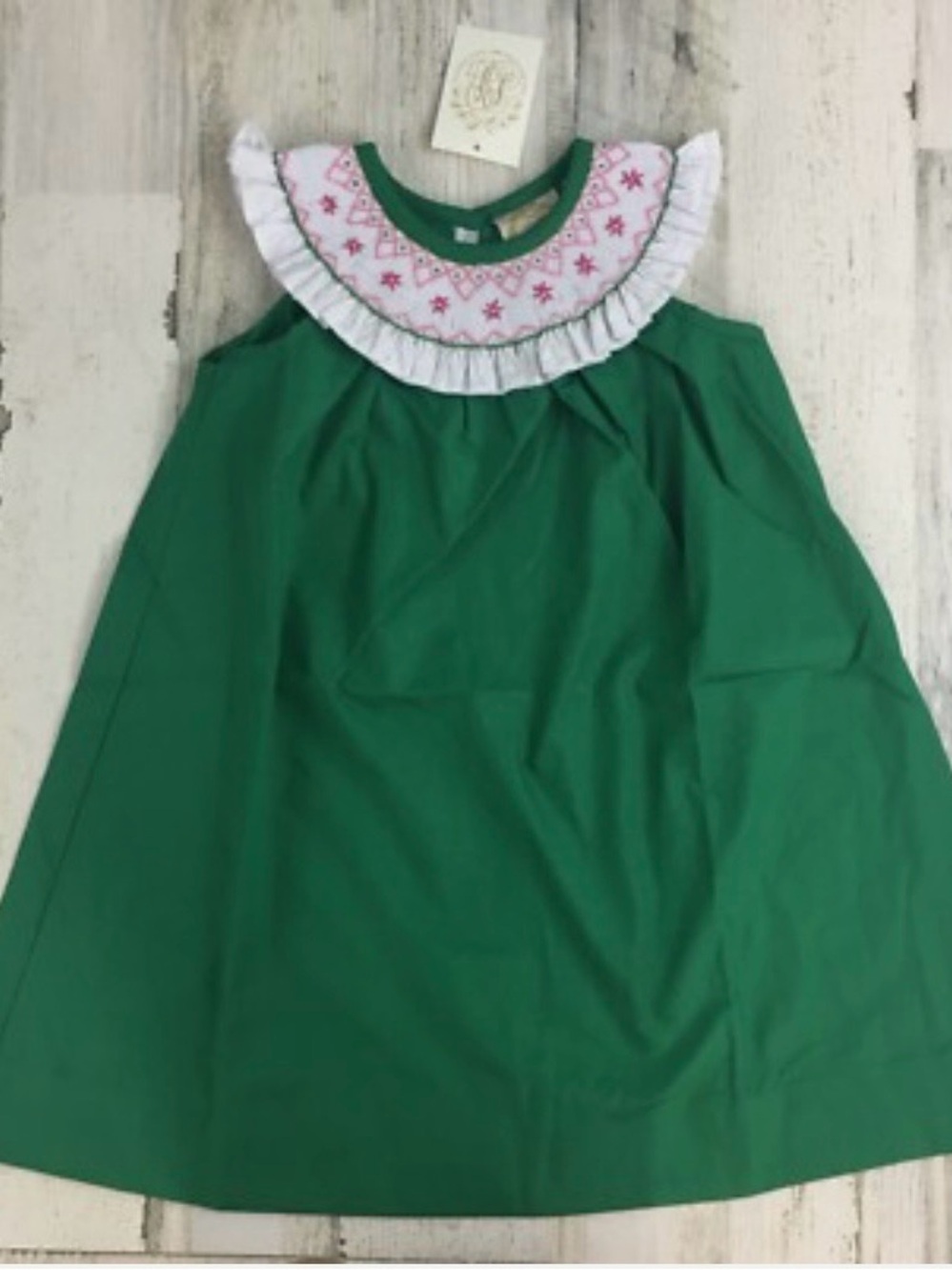 The Beaufort Bonnet Company Green Dress with Pink Smocked Yoke